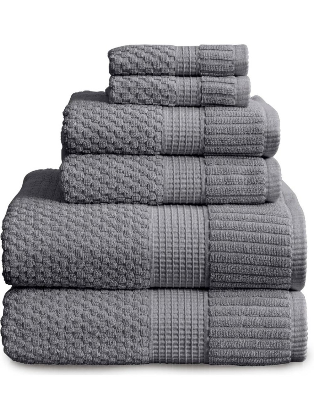 Luxurious 100% Cotton 6-Piece Bath Towel Set | Quick-Dry | Soft Grey | Oeko-TEX